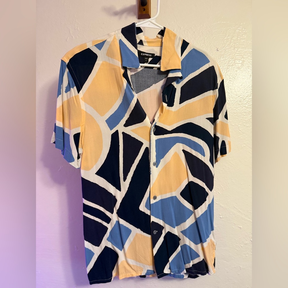 Express Abstract Pattern Shirt - Blue, Black, Cream